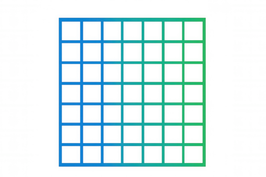 Blue and green gradient grid forming twenty empty squares on a transparent background, ideal for modern and technological designs