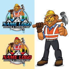 Construction building roofing logo design. House repair build lion work logo design
