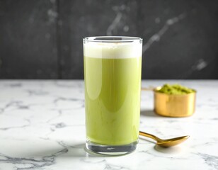 Glass of matcha latte beverage