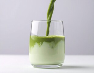 Matcha latte pouring in glass