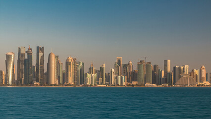 Fototapeta premium Skyline of Doha timelapse in Qatar in the very early morning