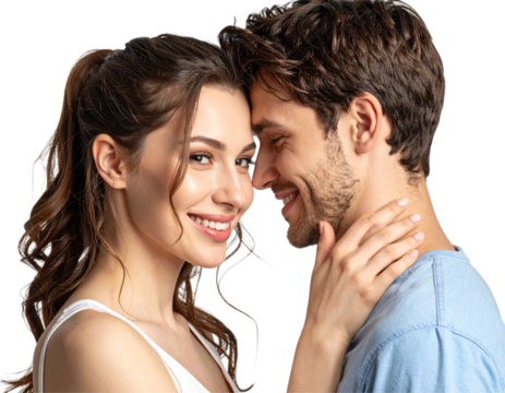 Happy Couple Embracing with Bright Smiles PNG