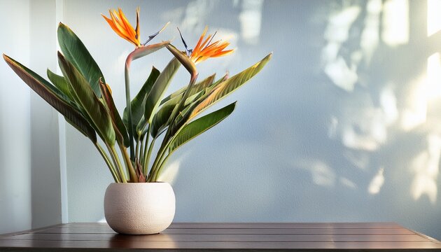 Bird Of Paradise Plant Houseplant Potted Plant Bird Of Paradise Plant In Modern Pot On Table