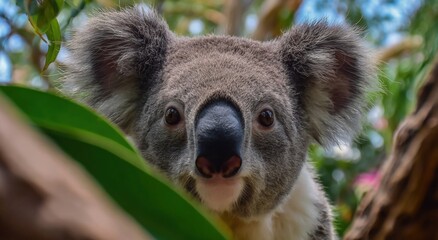 Fototapeta premium Koala Portrait Amongst Eucalyptus Leaves, Close Up Animal Photography, Cute Wildlife from Australia