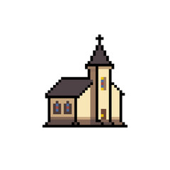Pixel Art Depiction of a Small Church with Steeple