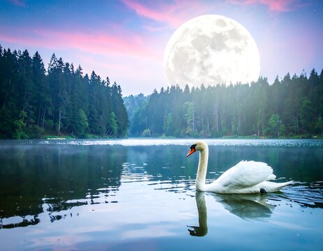 Swan on lake at night (1)