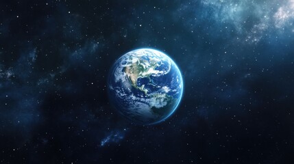 Obraz premium Planet Earth centered in deep space, surrounded by countless stars, North and South America in view