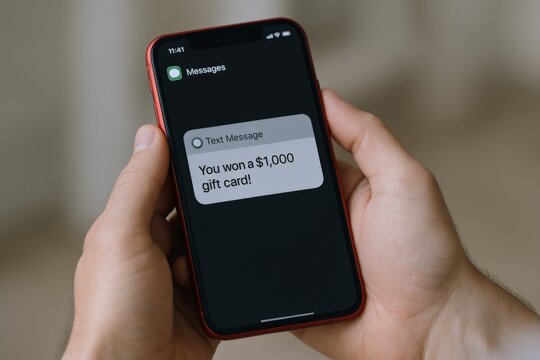Mobile Device Displaying Gift Card Scam Alert Message Being Held by Person