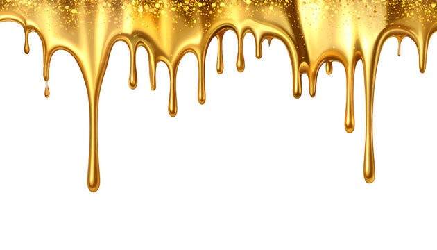 Golden Liquid Dripping on Black Background
