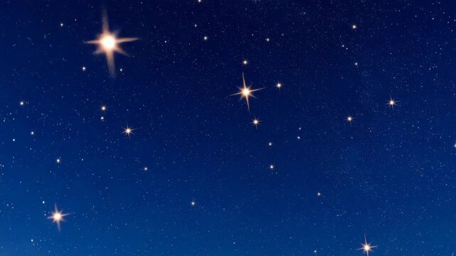 Elegant cosmic night sky panorama with bright twinkling stars scattered across dark blue gradient background showing celestial vastness