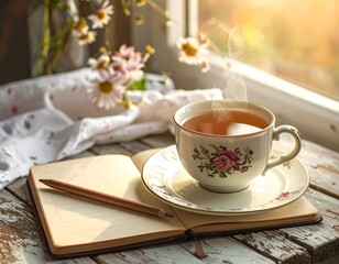 Fototapeta premium Cozy tea and journal by window