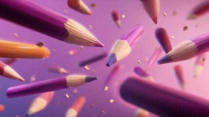 Levitating Colored Pencils in a Dynamic Composition: Artistic Expression, Creative Tools, and Colorful Design Elements