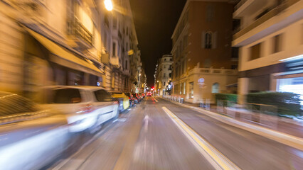 Driving on the night streets in Nice timelapse hyperlapse drivelapse, France.