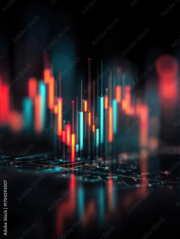 Aufkleber stock market chart visualization with glowing candlesticks on abstract circuit board background for 
