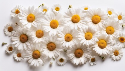 Fototapeta premium A Bunch Of White Daisies Are Scattered Across A White Background