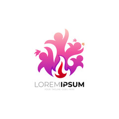 Fototapeta premium Family care logo with flame design combination, happy icons