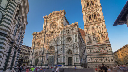 Fototapeta premium The front of The Basilica di Santa Maria del Fiore timelapse hyperlapse which is the cathedral church Duomo of Florence in Italy