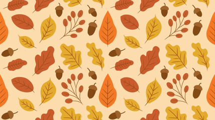 Colorful autumn leaves pile with red orange and yellow maple leaves in flat minimalist vector style isolated on light background