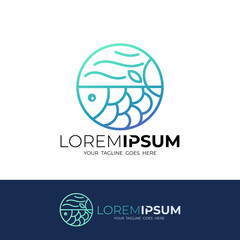 Fototapeta premium logo of a fish swimming in sea water in a circle