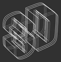 A three-dimensional white wireframe graphic of the number 90 on a dark gray background.