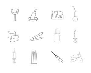 Dental Tools Vector. Dentist Instruments Collection. Seamless Dental Icons. Oral Care Pattern. Dentistry Equipment Illustration.Dental tools and dentist instruments vector collection in clean line art
