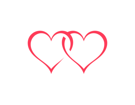 Two intertwined red heart outlines love romance Cutout PNG isolated on a transparent background