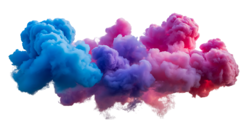 Blue and pink smoke clouds swirling and mixing color Cutout PNG isolated on a transparent background