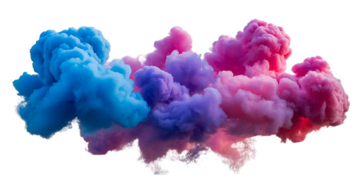 Blue and pink smoke clouds swirling and mixing color Cutout PNG isolated on a transparent background - Powered by Adobe