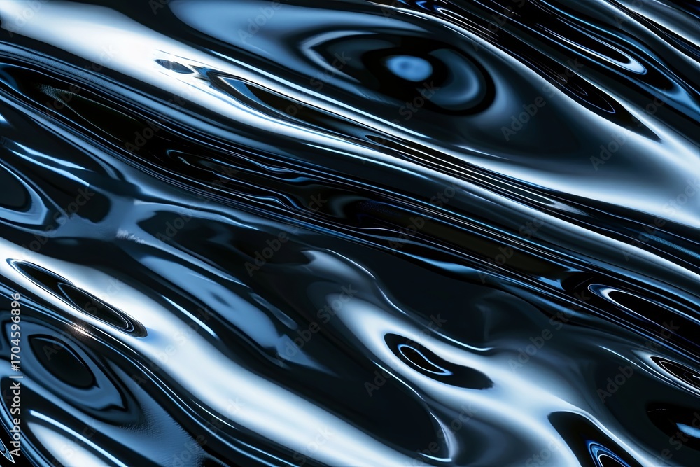 Poster abstract liquid flows smoothly across a reflective surface, creating a dark and mysterious atmospher