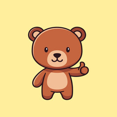 Cute Cartoon Teddy Bear Giving Thumbs Up Gesture on Yellow Background
