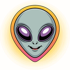 A cartoonish depiction of a friendly alien face, capturing the whimsical essence of extraterrestrial beings while appealing to imagination and curiosity about life beyond Earth.