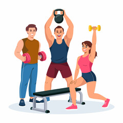 This dynamic image illustrates a group of enthusiastic individuals lifting weights together at the gym, highlighting strength training and the support of fitness community.