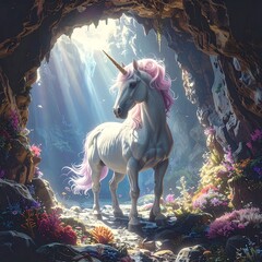 Unicorn in underwater cave