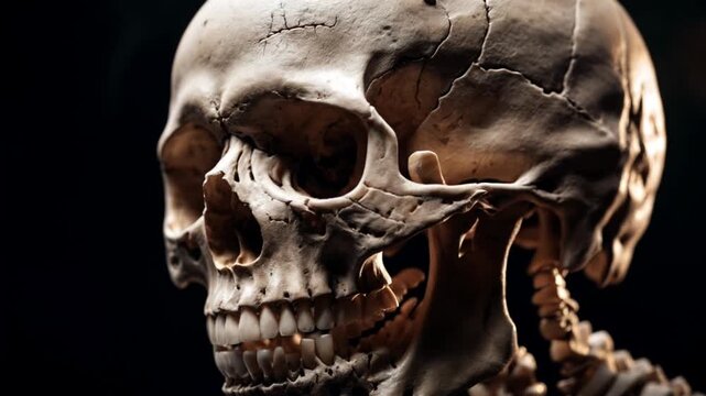 Anatomical Skull Study: Detailed Bone Structure and Shadow Play in Dramatic Lighting