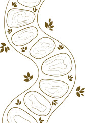 Winding garden path with stepping stones and foliage creates a serene, natural walkway