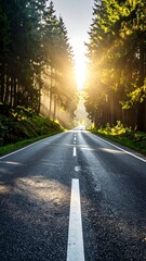 Fototapeta premium Sunlit road through a forest