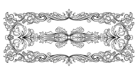 Ornate Floral Frame Design Black and White Illustration