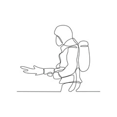 One continuous line drawing of The fire fighter brigade is on duty to put out the blazing fire vector illustration. Fire Fighting design illustration simple linear style vector illustration concept.