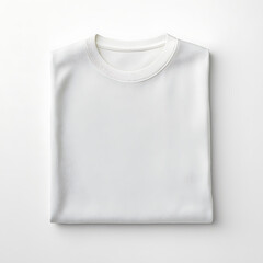 Neatly folded white crewneck t-shirt on a plain background