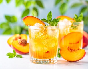 Refreshing Peach Cocktail With Mint 