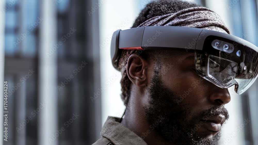 Aufkleber a man experiences a futuristic ar helmet fitting with a generic design highlighting ease and precisi