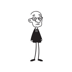 Old man with formal suit black and white vector illustration for classic portrait artwork design