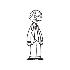 Old man with formal suit black and white vector illustration for classic portrait artwork design