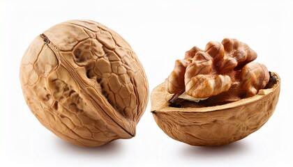 Fototapeta premium Cracked Walnut With Nut Inside Isolated On White