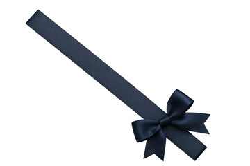 Elegant navy blue ribbon with bow isolated on transparent background design