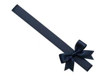 Elegant navy blue ribbon with bow isolated on transparent background design