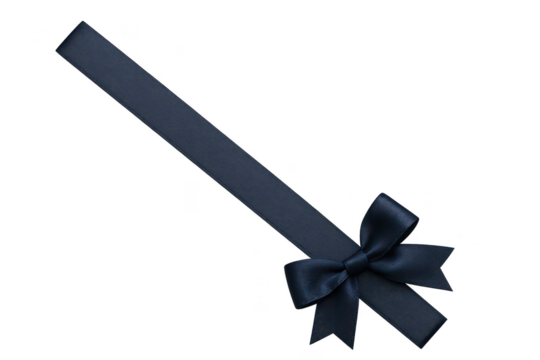 Elegant navy blue ribbon with bow isolated on transparent background design