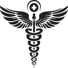 Classic Caduceus Medical Symbol with Wings and a Cross Emblem healthcare medicine