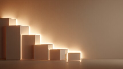 Illuminated step design modern interior digital art minimalist space eye-level view strategic growth