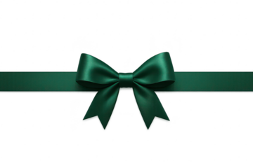 Elegant green ribbon bow isolated on transparent background, festive element